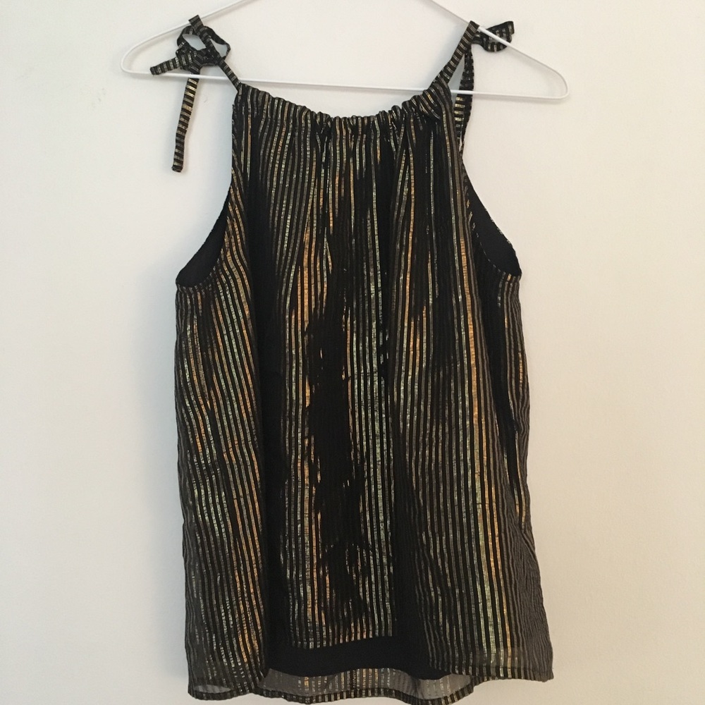 Madewell Black Striped Metallic Halter Top